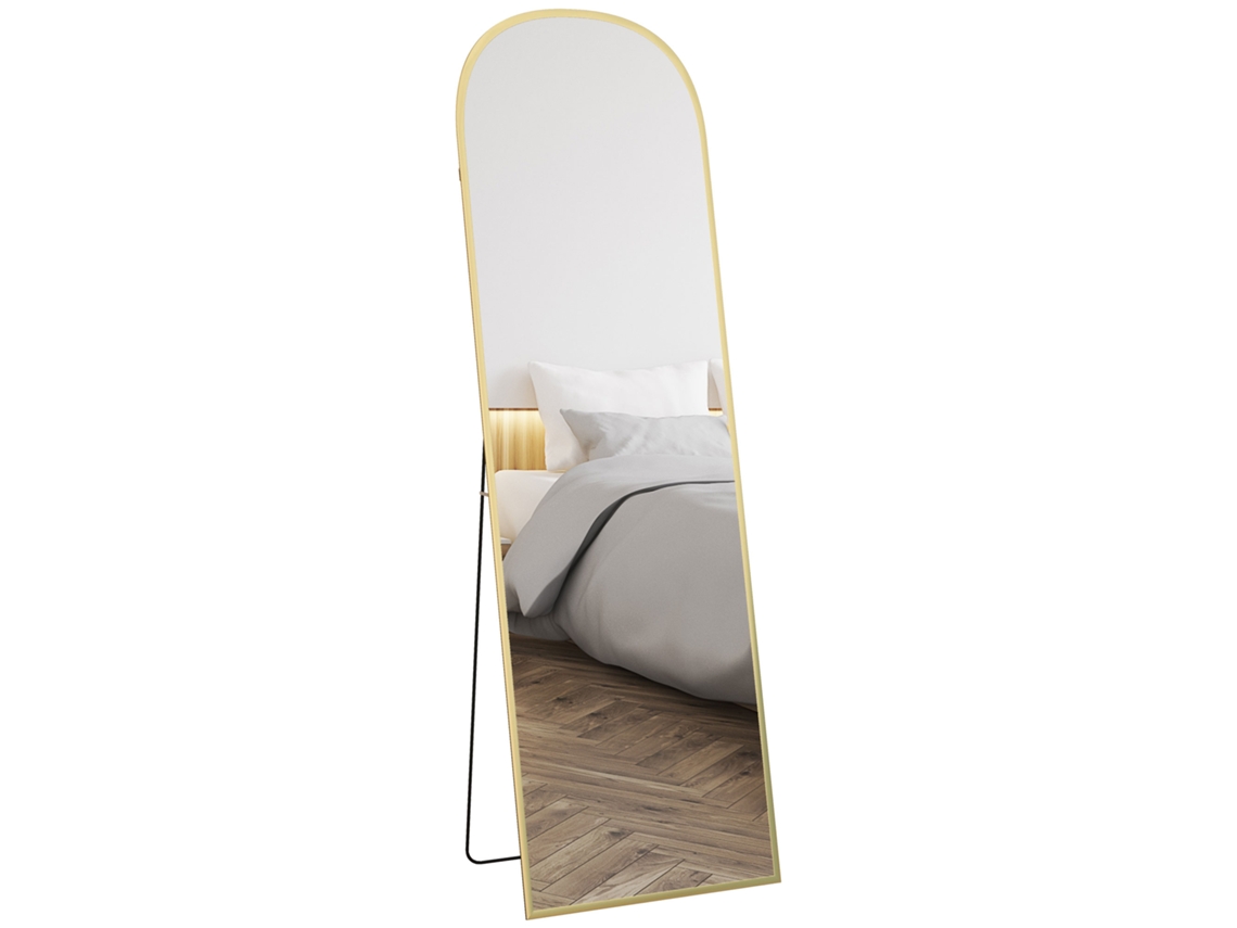 Espelho Moderno de Dupla Função, em Liga de Alumínio, para Chão Ou Parede, com Suporte Dobrável, 50x161,5 Cm, Dourado. SINI TECH STORE