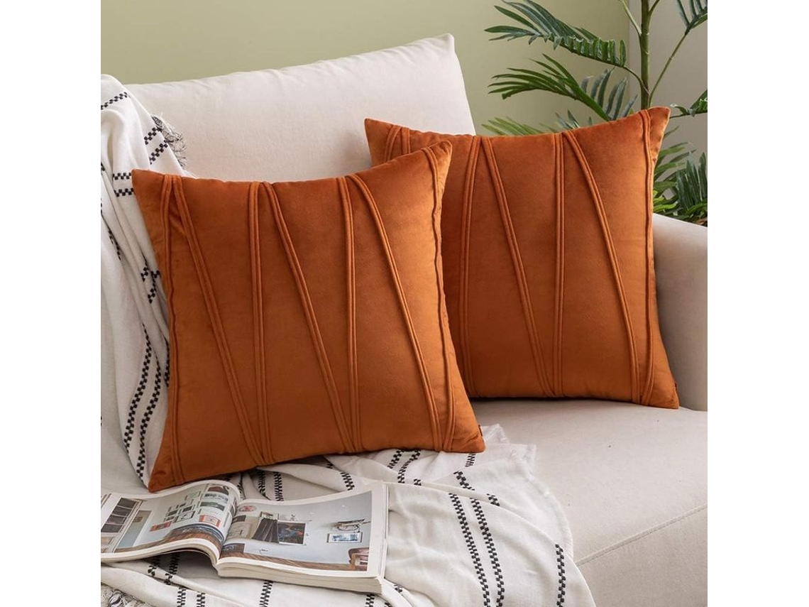 2026 funda de Almohada de Terciopelo Rayado Laranja 2 Peças 45x45cm para Sofá Cama Auto Salão