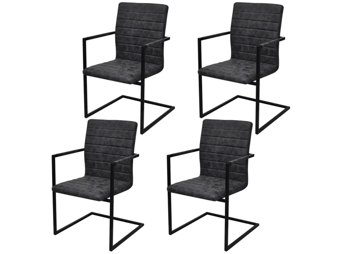 Vidaxl Cadeiras De Jantar Cantilever 4 Pcs Couro Artificial Preto