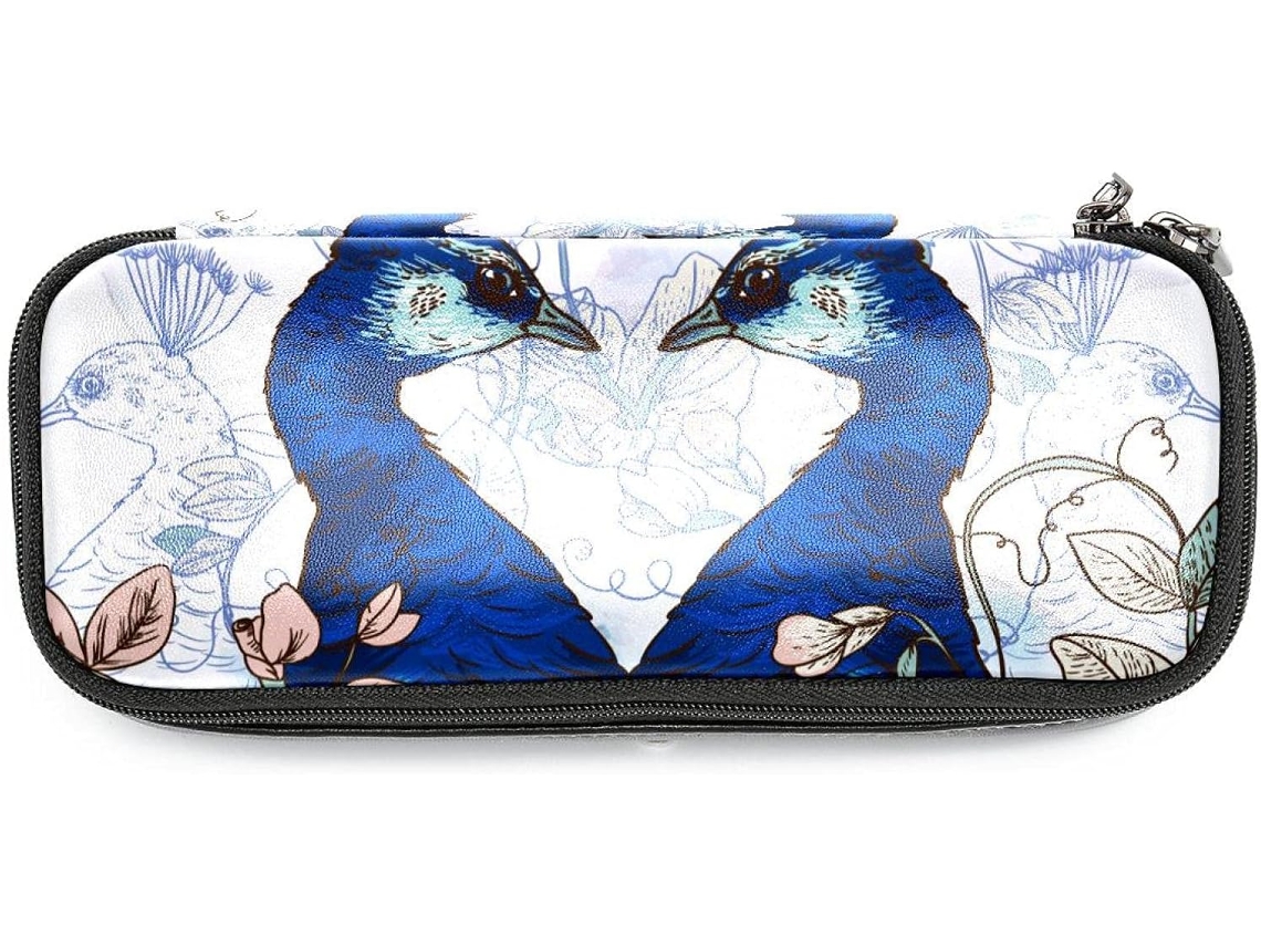 Estojo para lápis com estampa de pavão e flores, com capacidade para dois marcadores, organizador de maquiagem, ideal para maquiagem.