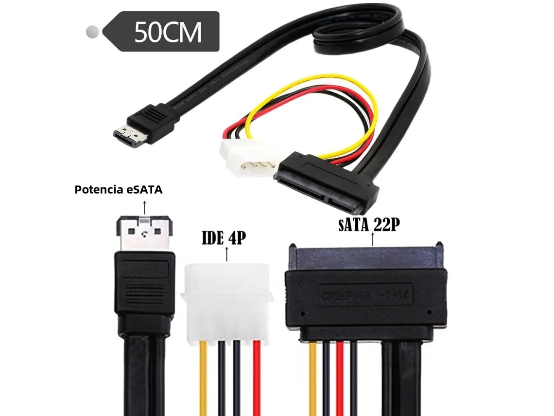 Cabo Adaptador Esata Power Esata Combo De 50 Cm Para Sata 22 Pinos E Ide 4 Pinos 5 V 12 V Para Disco Rígido De 3,5 E 2,5 De 0,5 M Vayotoy