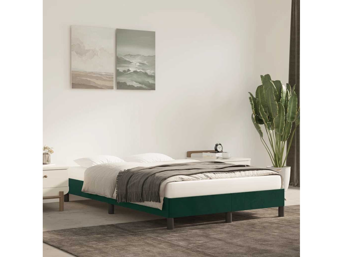 Vidaxl Estrutura De Cama Sem Colchão 120x200 Cm Veludo Verde-escuro