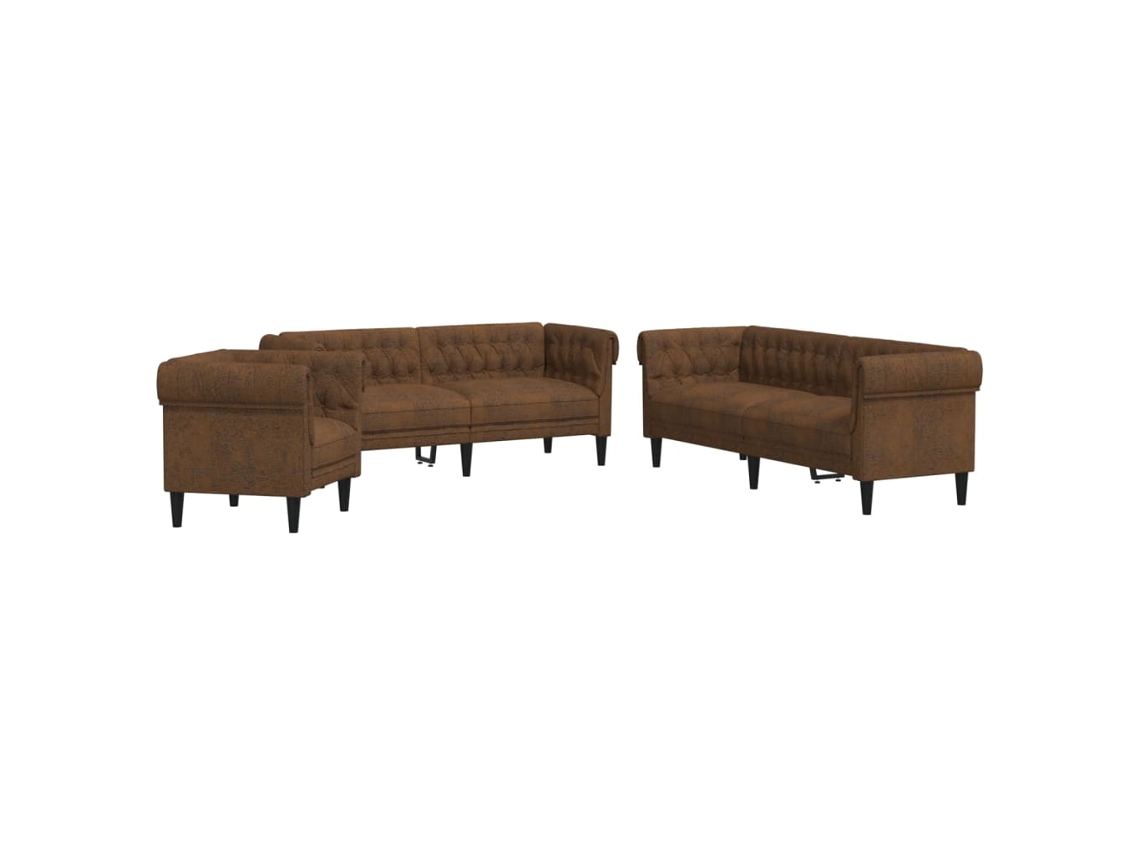 3 Pcs Conjunto de Sofás Tecido Castanho MAISON EXCLUSIVE