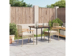 3 Pcs Conjunto De Jantar P/ Jardim Com Almofadões Vime Pe Bege Dkd Home Decor