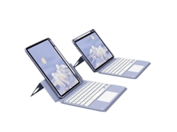 Lurelia Capa Com Teclado Bluetooth Para Ipad 8 10.2 Com O Design Giratório Magnético Gira Horizontal E Verticalmente, Layout Pt, Cinza
