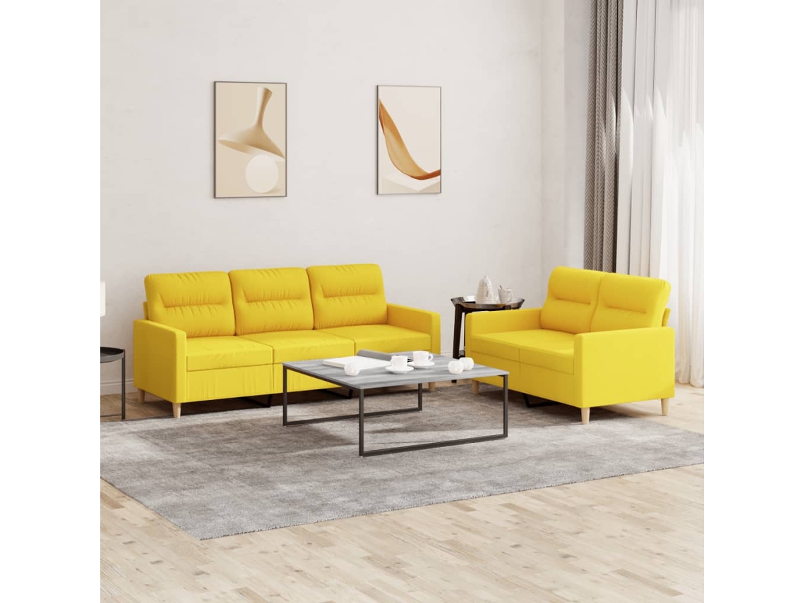 Vidaxl 2 Pcs Conjunto De Sofás Com Almofadões Tecido Amarelo-claro