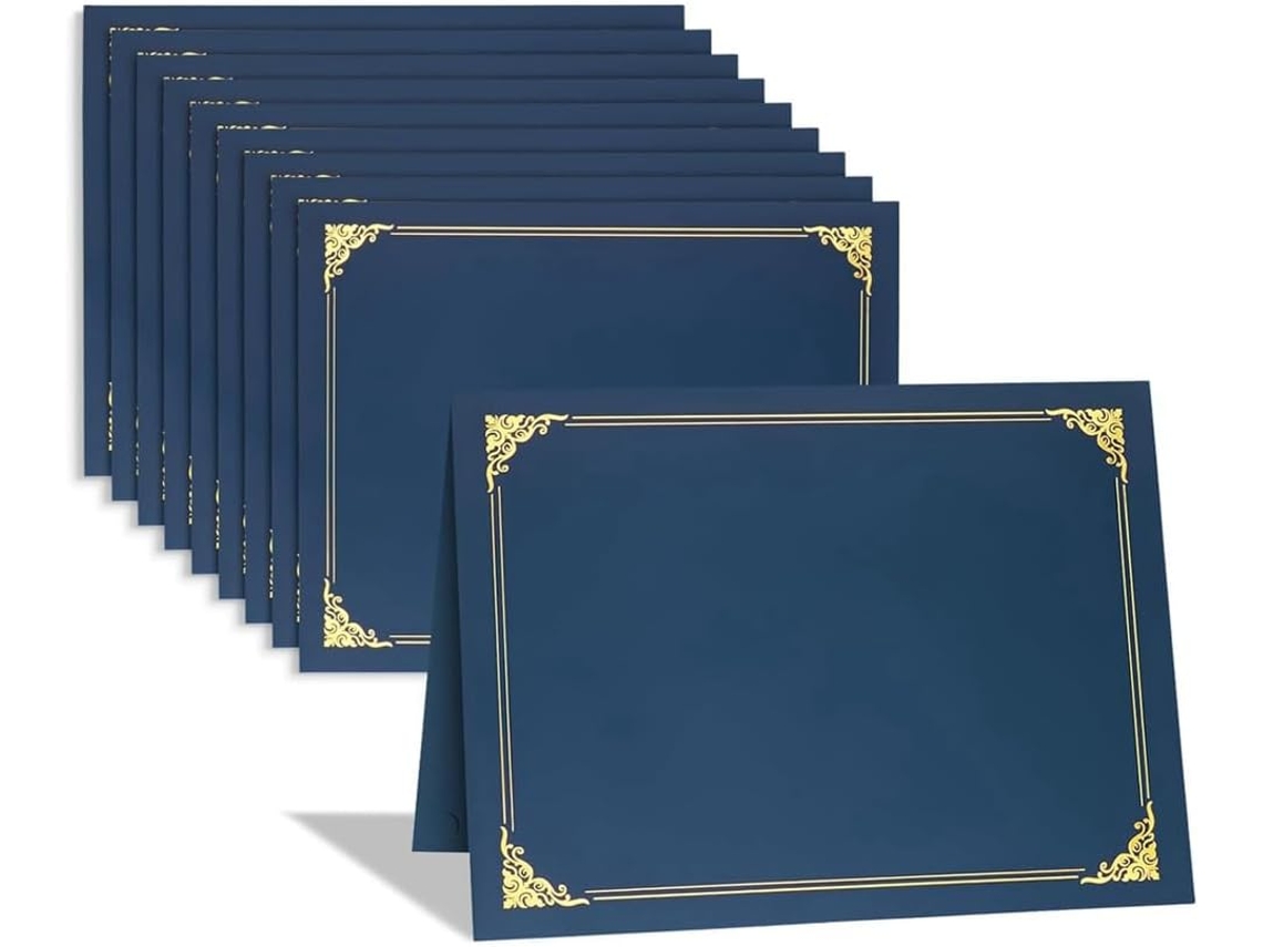 Conjunto De 10 Porta-certificados E Porta-diplomas Com Papel De Borda Dourada Para Formato Carta (8,5 X 11 Polegadas).