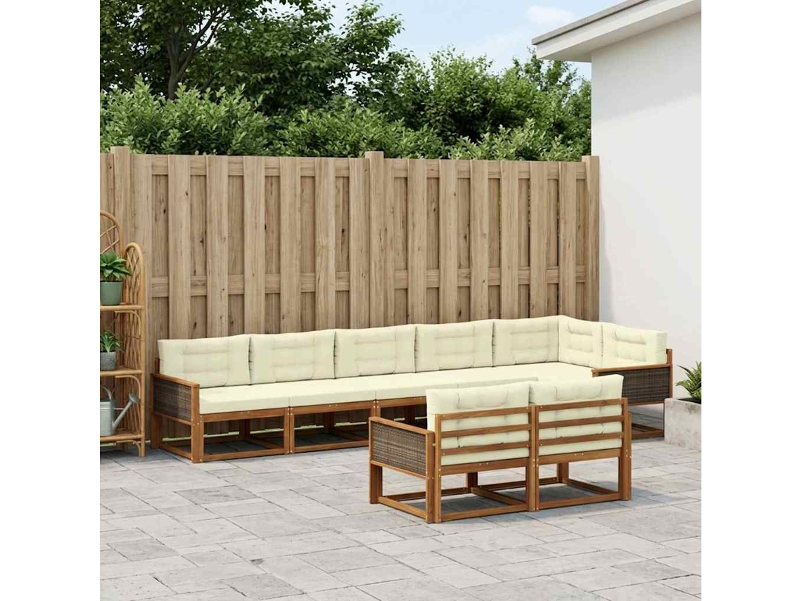 Vidaxl Conjunto De Sofás Para Exterior 8 Unid. Natural E Creme