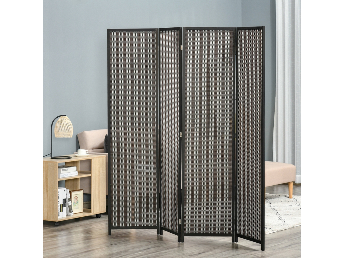 Folding Room Divider Pine Bamboo 180 X 180 Cm Brown Black