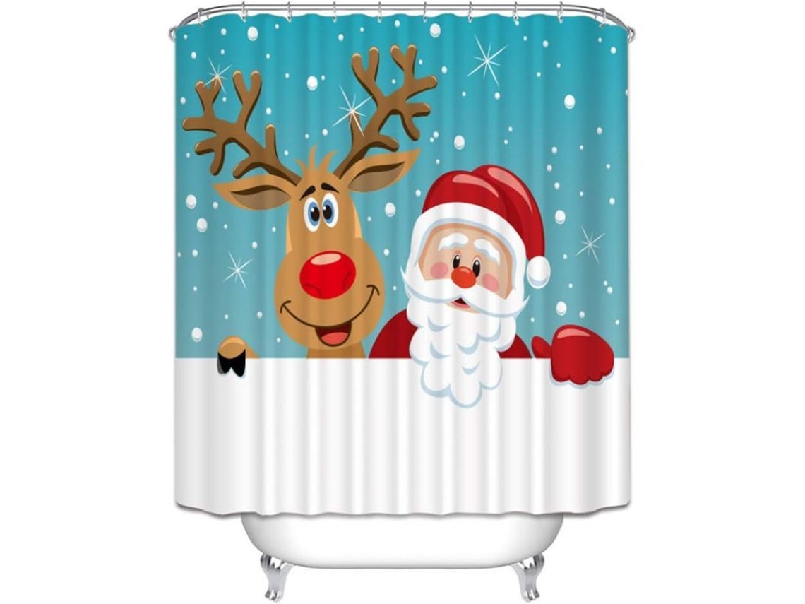 2026 cortina de Ducha Navideña Linjou de Poliéster Impermeable Con Diseño 3d Santa 180x180cm