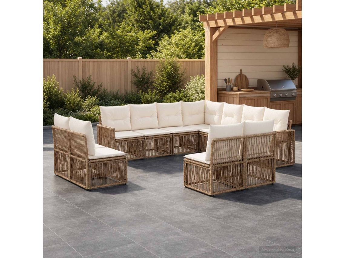 Vidaxl Conjunto De Sofá De Jardim 11 Unid. Bege E Branco Creme Vime Pe