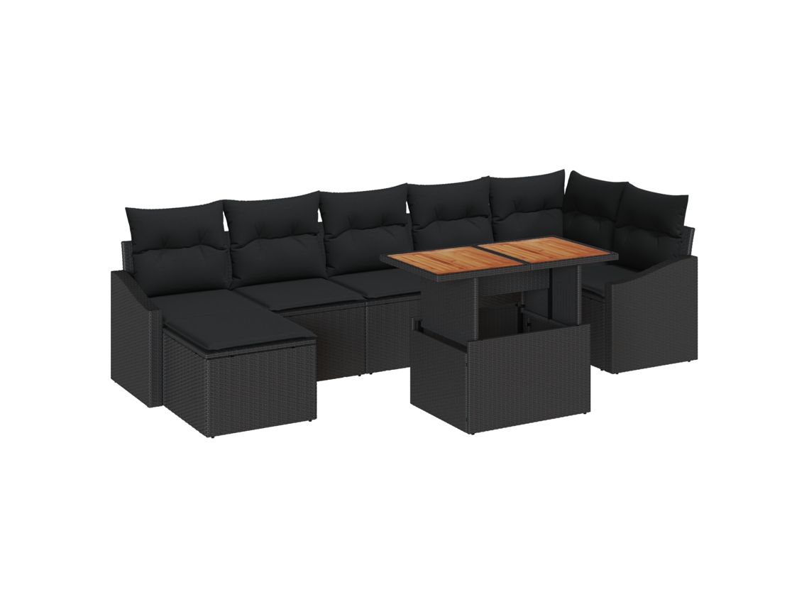Conjunto 8 Conjunto De Jantar De Jardim Vidaxl Preto Vime Pe (100 X 55 X 73 Cm)