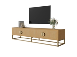 Armário De Tv 180 Cm Com Veios De Madeira, Moderno Para Sala De Jantar, 4 Portas, Puxadores Semiarredondados.