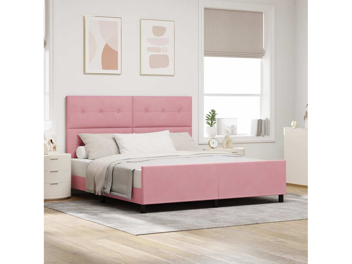 Vidaxl Cama Box Com Cabeceira Rosa 180 X 200 Cm Veludo