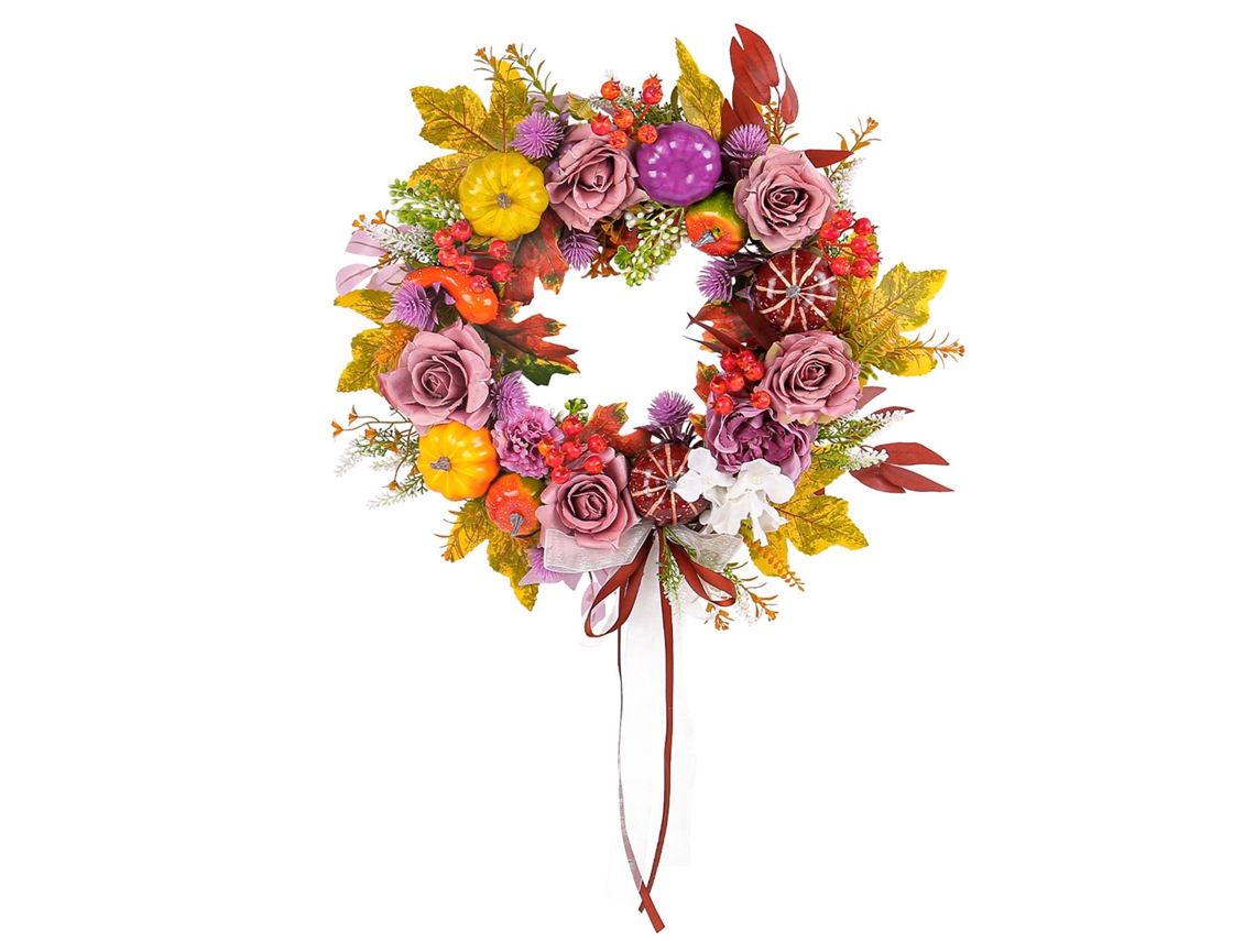 Coroa de natal com abóbora e flores secas para porta, decoração rural e fazenda LAXISCREED