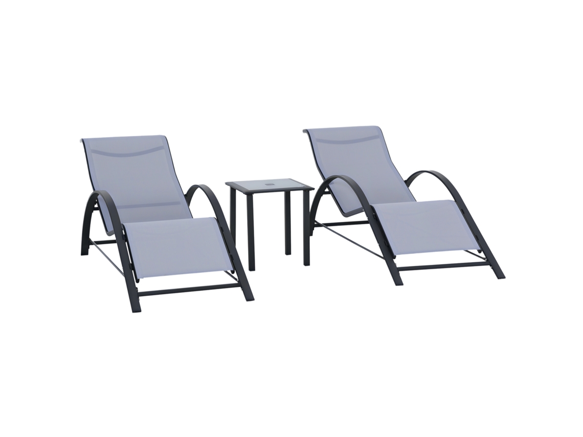 Conjunto de 2 Espreguiçadeiras e Mesa de Centro com Tampa de Vidro.59x169x66 Cm.cinza Claro BTFORUS