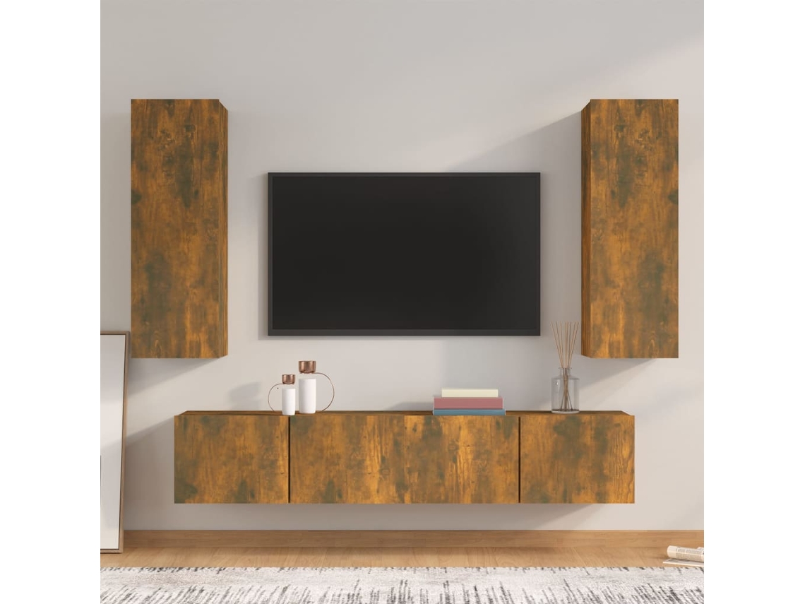 Conjunto Móveis De Tv 4 Pcs Madeira Processada Carvalho Fumado Dkd Home Decor