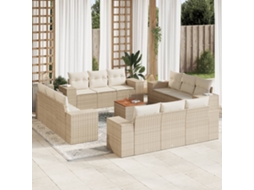 Vidaxl 13 Pcs Conjunto De Sofás P/ Jardim Com Almofadões Vime Pe Bege