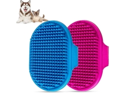 Vassoura de banho para animais de estimação Fasst com cabo ajustável, escova de borracha azul e rosa, 2 unidades.