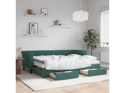 Sofá cama con gran cajón y cajones 80x200cm Terciopelo Verde Oscuro