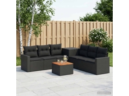 Vidaxl Conjunto De Sofás 8 Unid. Preto Rattan Poliéster E Aço
