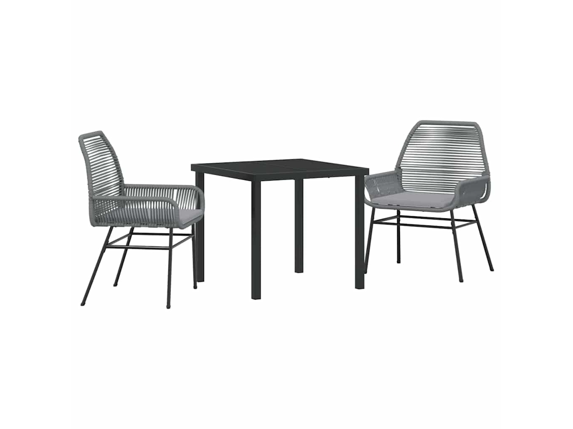 Conjunto de Jantar para Jardim 3 Pcs - Móveis de Jardim para Refeição Cinzeto Vime Pe HARLANV1