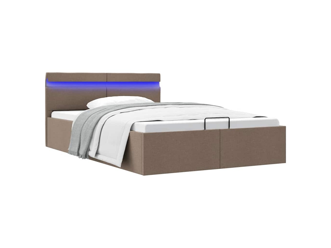 Vidaxl Estrutura Cama Hidrául.+ Led 140x200cm Tecido Cinza-acastanhado