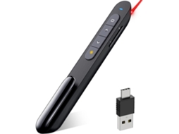 Comando de Apresentação Sem Fios ZRUXE Usb c/a Longo Alcance Ponteiro Laser Vermelho Controlo de Volume Ideal para Powerpoint Mac Pc Preto