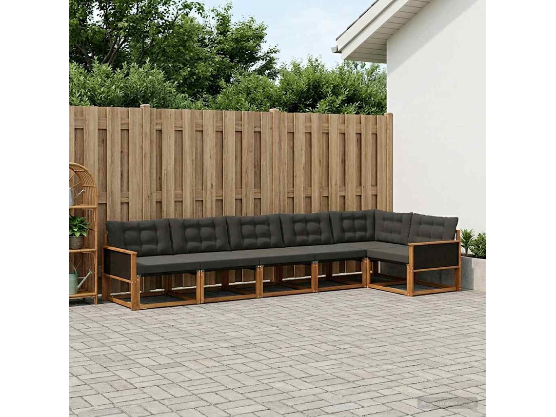 Vidaxl Conjunto De Sofás Para Exterior 6 Pcs Natural E Preto