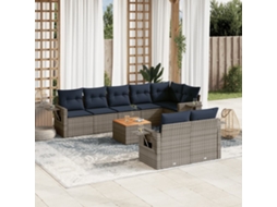 Vidaxl Conjunto De Sofá De Jardim De 9 Peças Com Almofadas Em Rattan Sintético Cinza