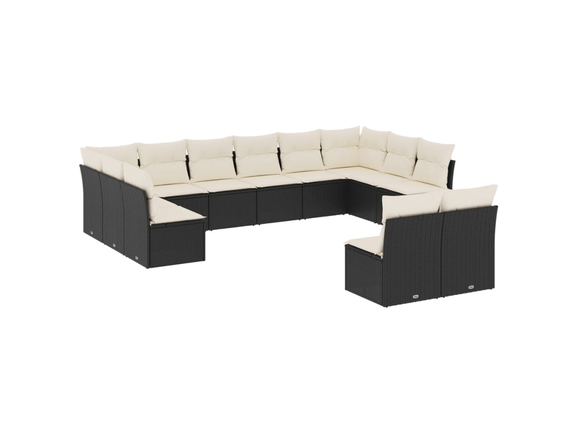 Conjunto de 12 Sofás de Jardim com Almofadões Vime Pe Preto MAISON EXCLUSIVE