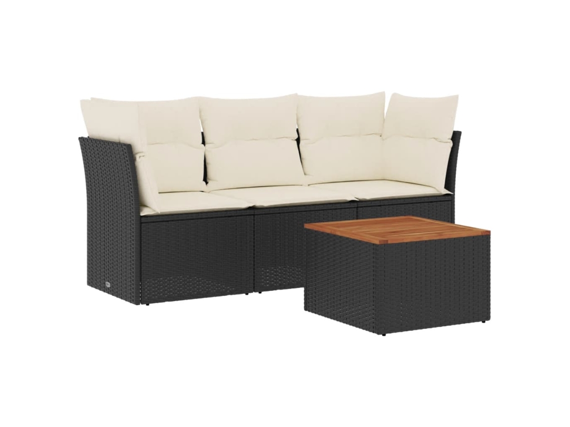 Conjunto de 4 sofás para jardim com almofadões Vime Pe Preto MAISON EXCLUSIVE (4 peças)