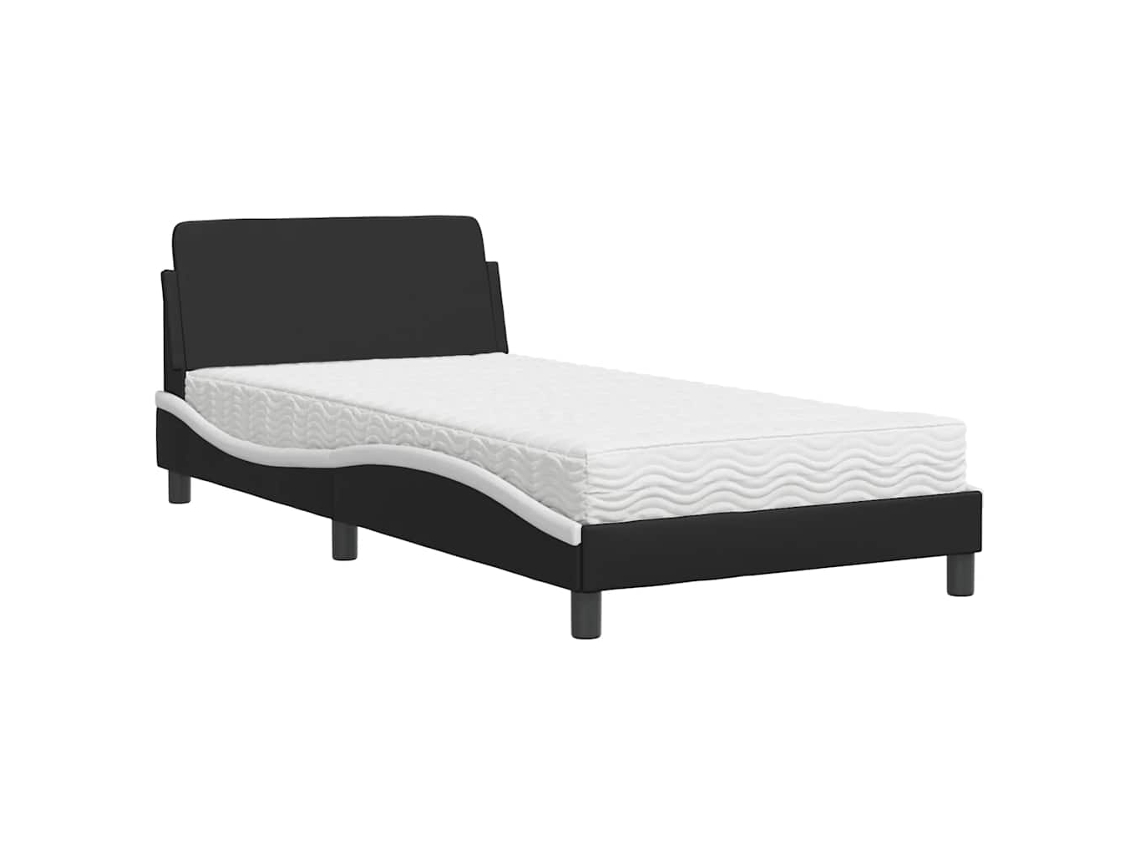 Cama com Colchão Dover 100x200 Cm Couro Artificial Preto e Branco MAISON EXCLUSIVE