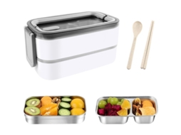 Caixa Bento, Aço Inoxidável, 304, Anti vazamento, 2 camadas, Talheres, Branco S/MARCA
