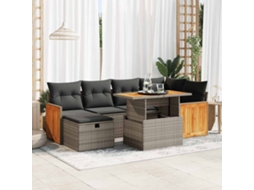 Vidaxl 8 Pcs Conjunto Sofás De Jardim C/ Almofadões Vime Pe Cinzento