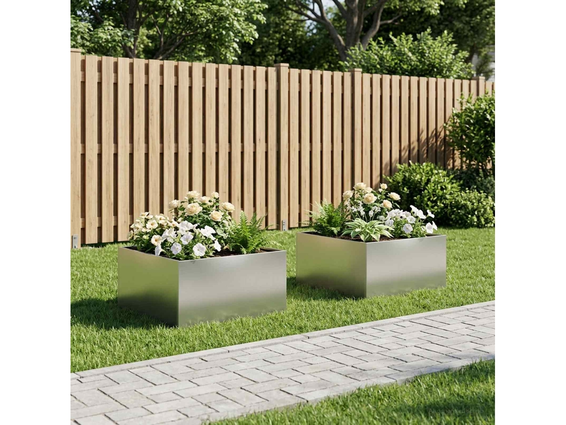 Vidaxl Vaso De Jardim 2 Unid. Prateado 80 X 80 X 40 Cm Aço Inoxidável