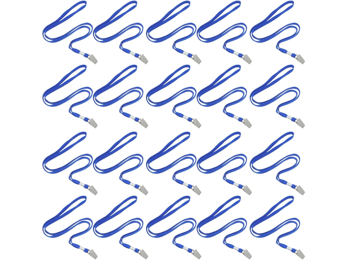 Conjunto de 50 Cordões Porta crachás Algodão Azul com Clipe Metálico, Fixação Segura e Uso Versátil, para Escr