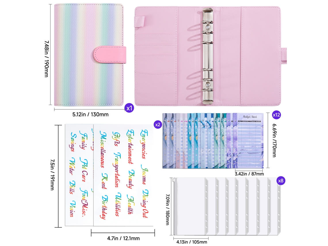Aesthetic Loose Leaf Notebook, Eco Friendly Cover, Lined Grid Refills, Rainbow Stripe Gradient, Student Journal With