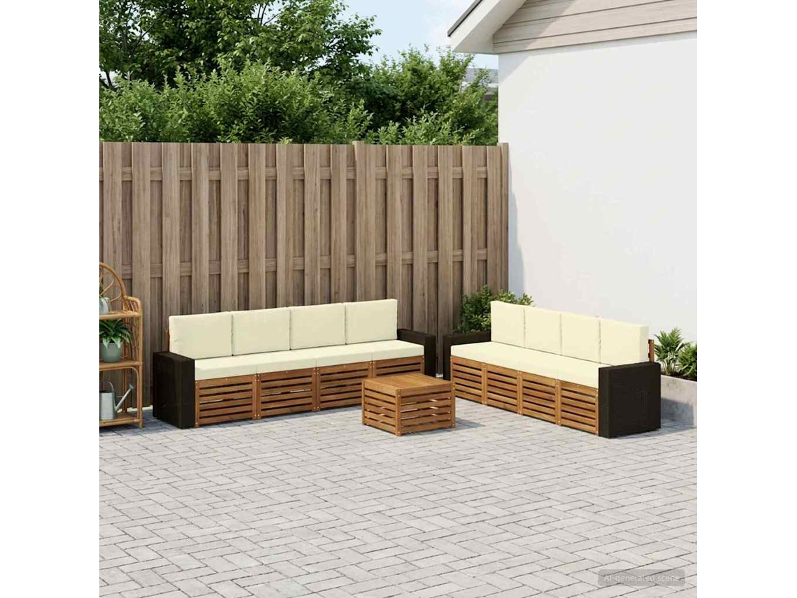 Vidaxl Conjunto De Sofás Para Exterior 9 Unid. Natural E Creme