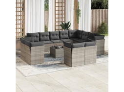 13 Pcs Conjunto Sofás P/ Jardim C/ Almofadões Vime Pe Cinzento Dkd Home Decor
