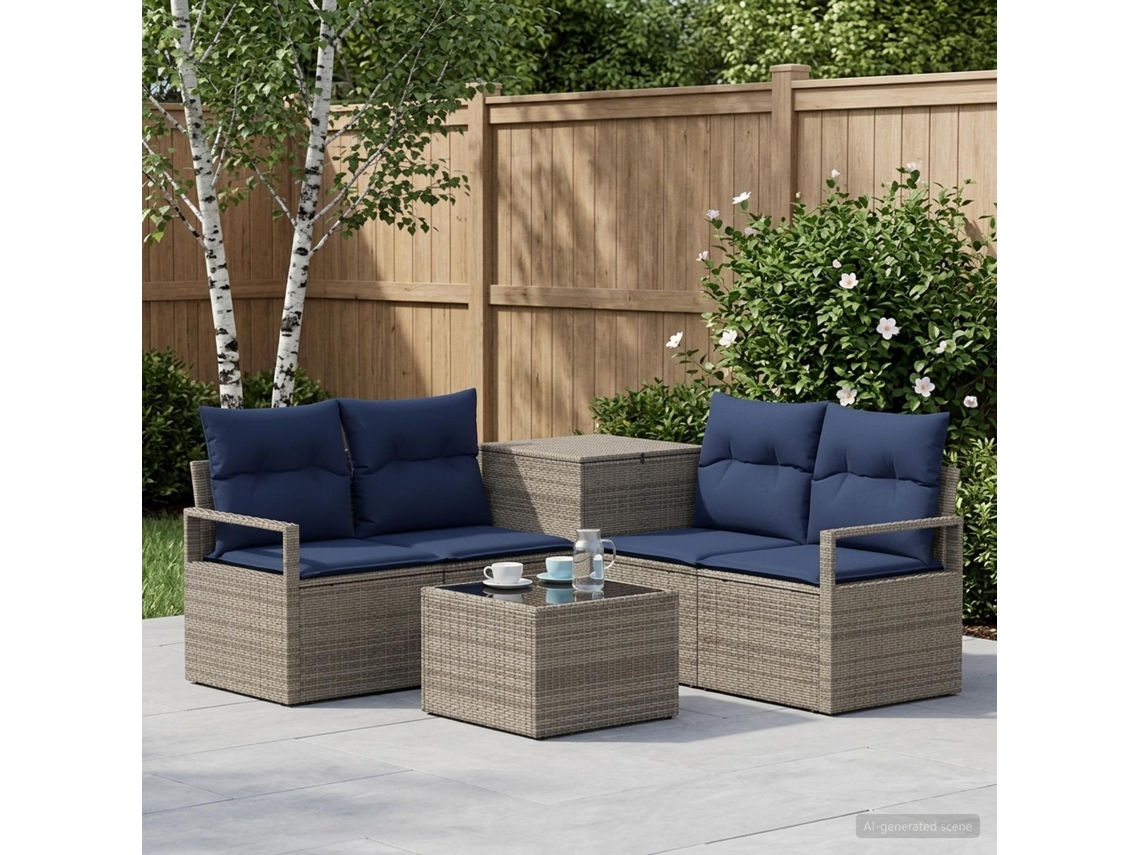 Vidaxl Conjunto De Sofás 6 Unid. Cinza E Azul Marinho