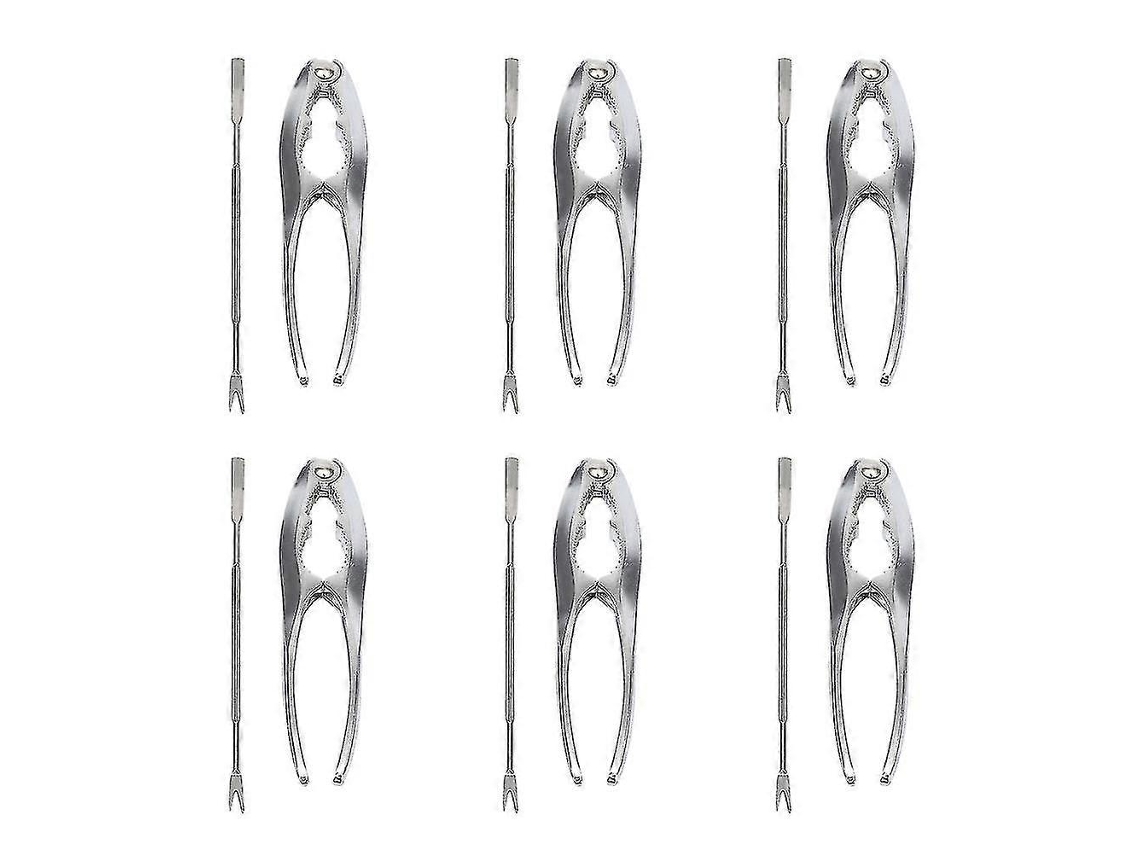 Conjunto de Ferramentas Marinhas: 6 Aberturas de Caranguejo + 6 Garfos de Aço Inoxidável para Mariscos e Frutos Secos Plata