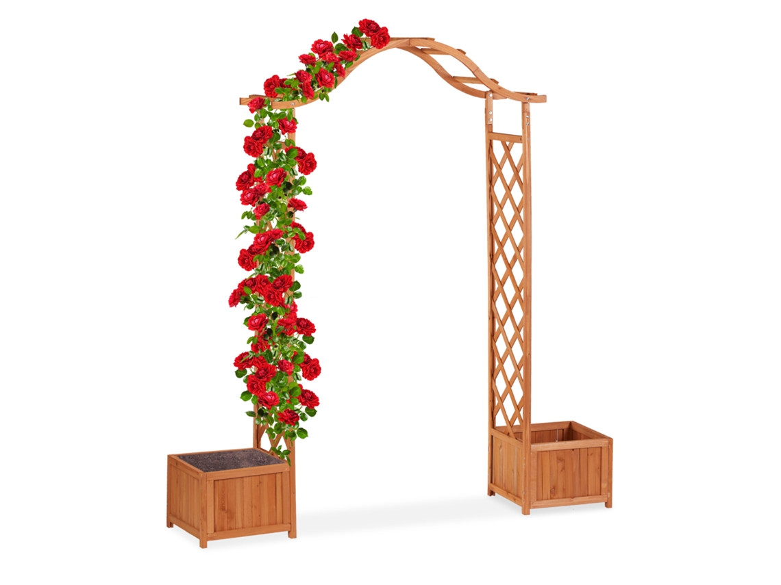 Arco De Madeira Relaxdays, Decorativo Para Jardim, 2 Vasos, Treliça Impermeável, 209 X 181 X 60 Cm, Laranja