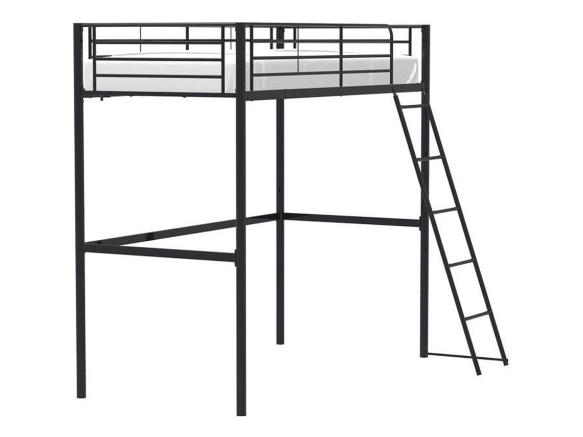 Cama alta infantil ELIOT em metal preto 90 x 190 cm com base de ripas incluída AUCUNE