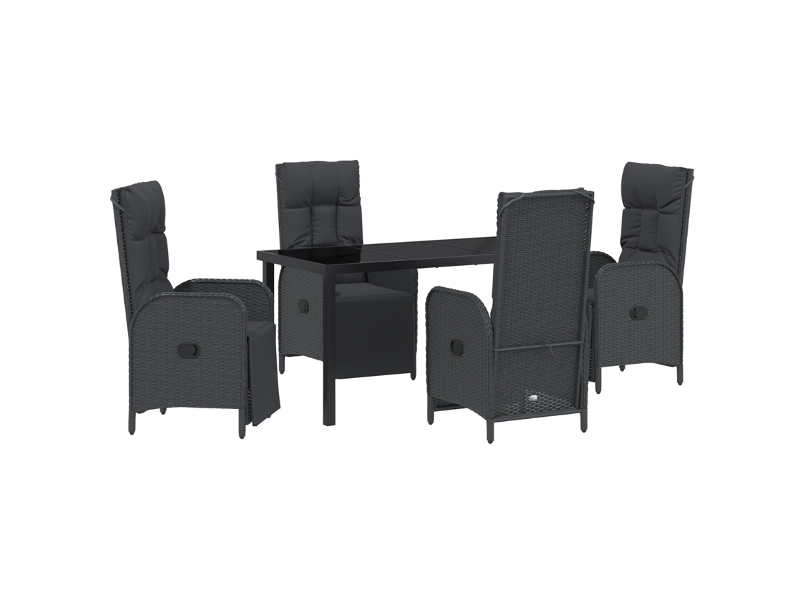 Conjunto 5 Conjunto De Jantar Para Jardim Vidaxl Preto Vime Pe (140 X 70 X 73 Cm)