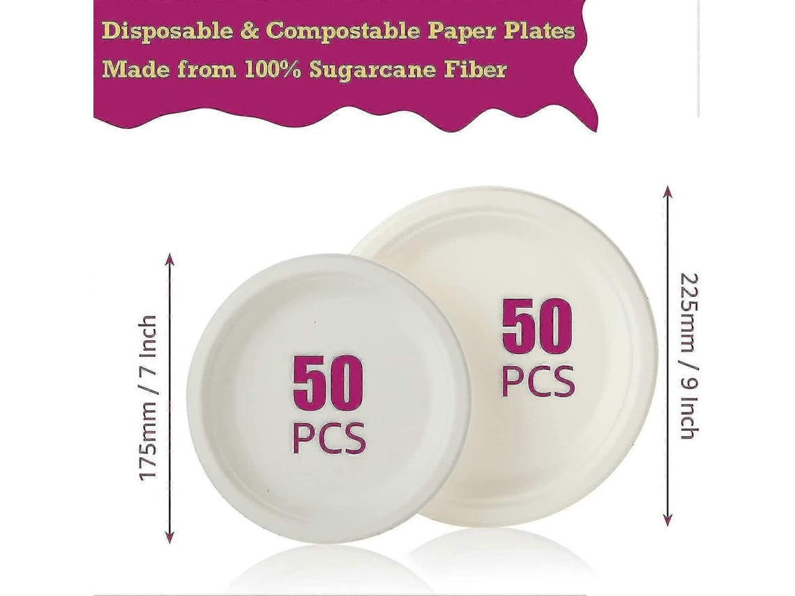 Kit De 250 Pratos E Talheres Descartáveis Compostáveis - Inclui Pratos De Papel De 7 E 9 Polegadas, Facas, Garfos E Colheres-sdcy