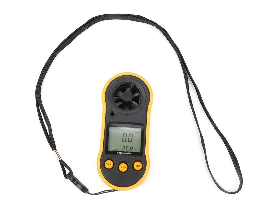 Anemômetro Digital Portátil Medidor De Velocidade Do Vento E Temperatura Com Display Lcd E Case De Borracha