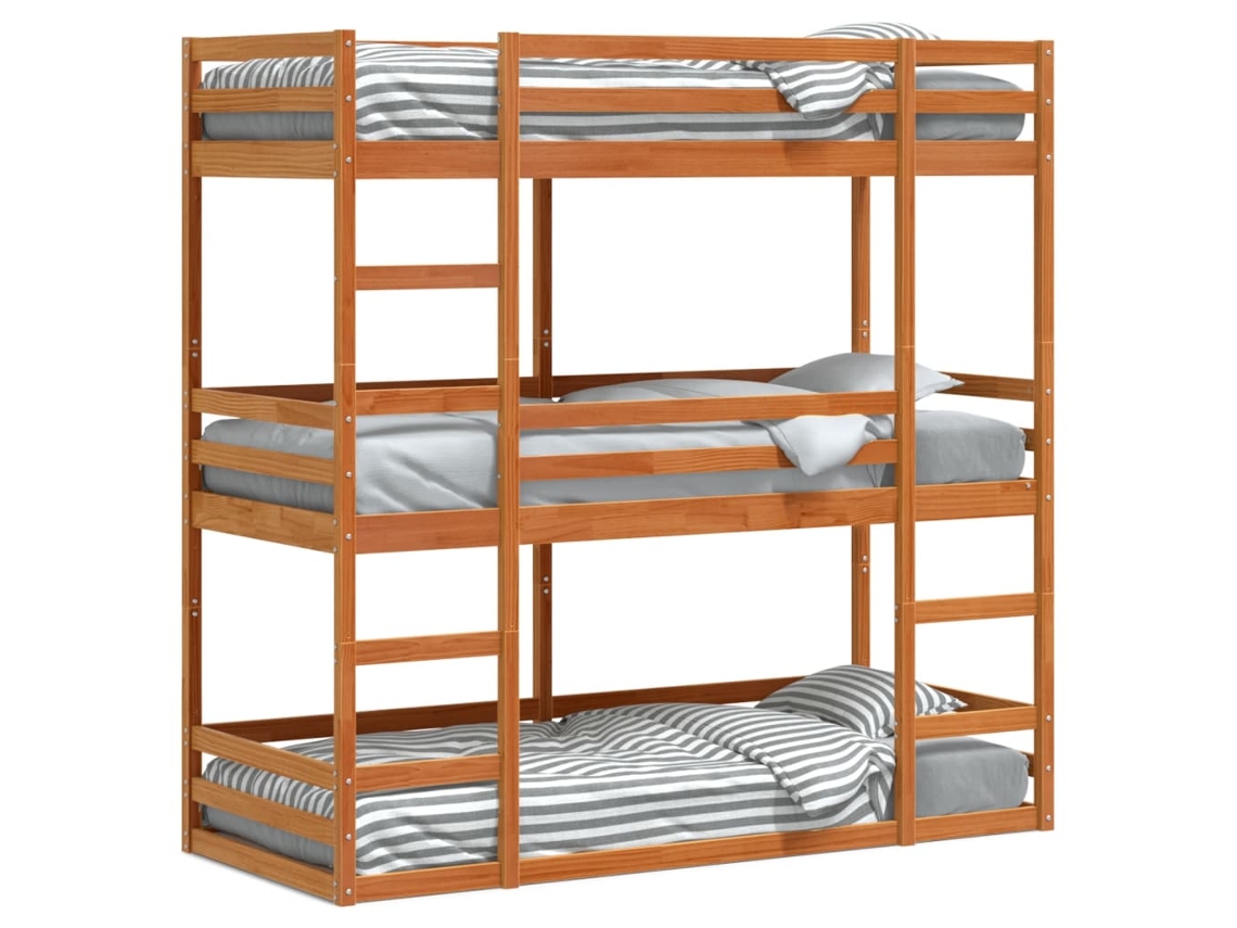 Triple Bunk Bed, Triple Bunk Beds Vidaxl Marrom Madeira De Pinho (90 X 200 Cm)