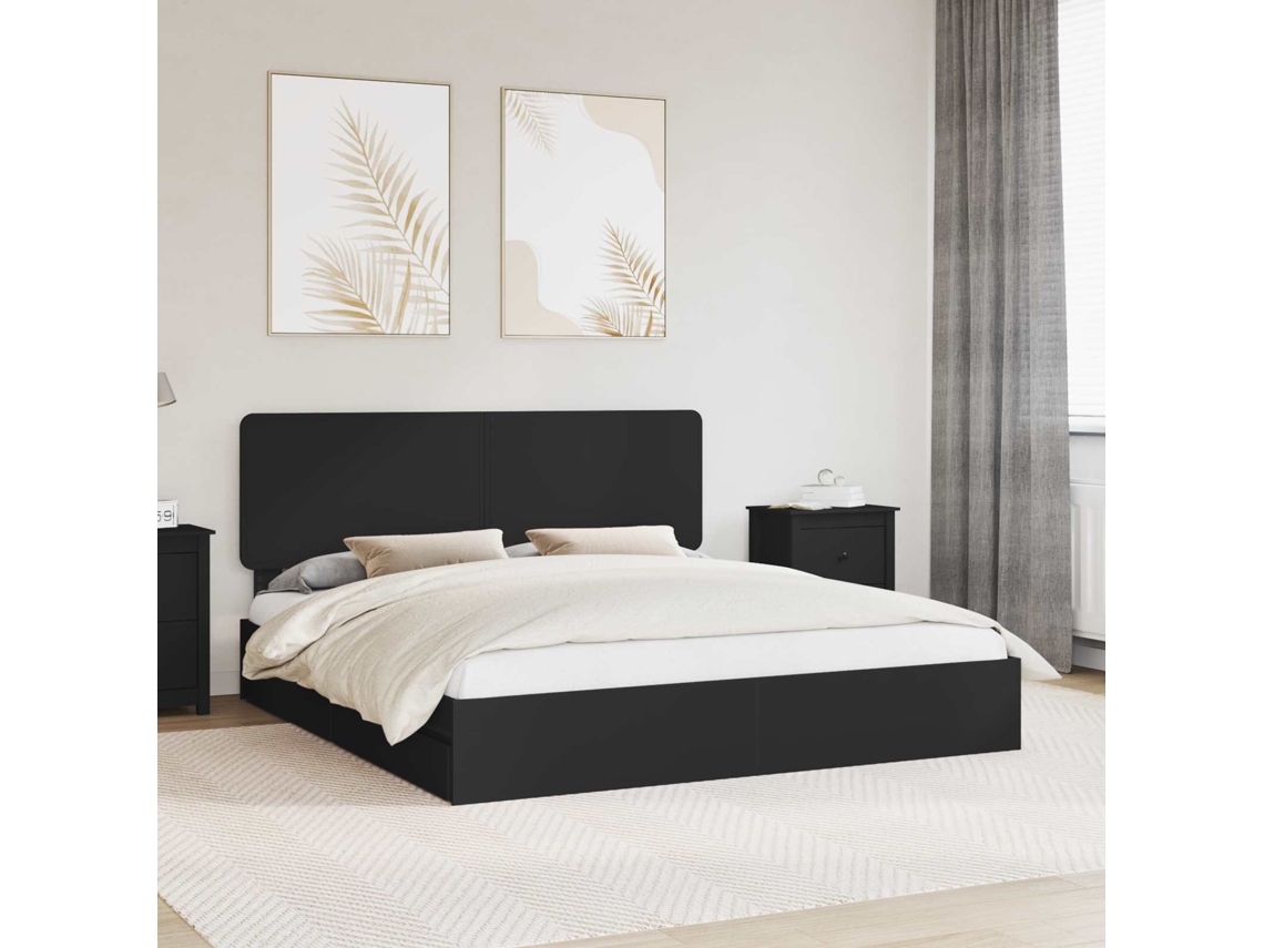 Vidaxl Cama Com Armazenamento Preto 200 X 200 Cm Derivados De Madeira