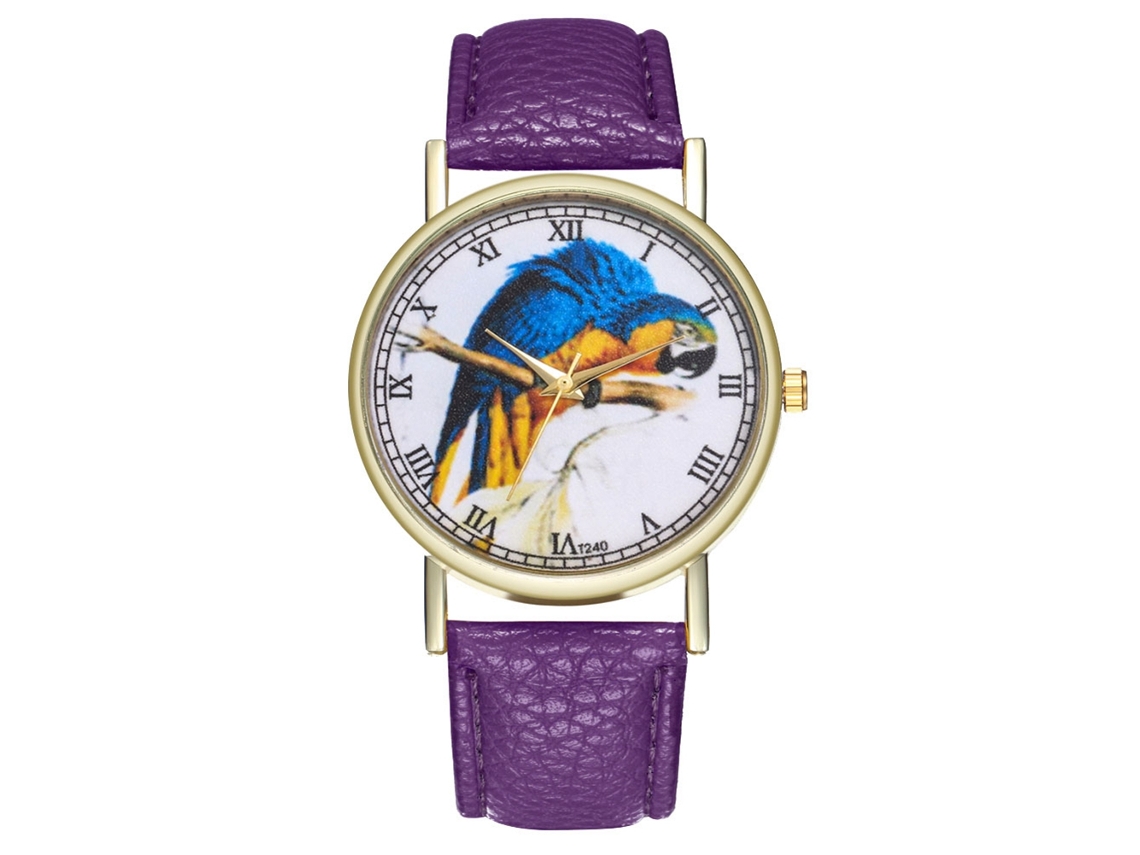 Relógio de casal Zhoulianfa Quartz com pulseira de PU e mostrador redondo (roxo)